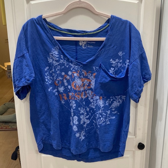 ANTHROPOLOGIE Pilcro Loma Printed Tee blue small - Picture 2 of 4